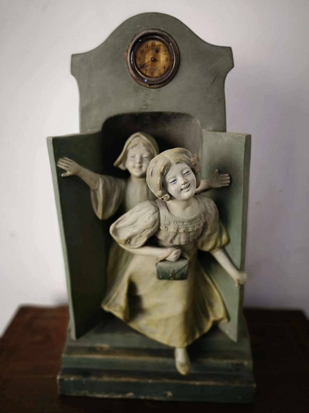 Terracotta sculpture with children and clock, late 19th century 1