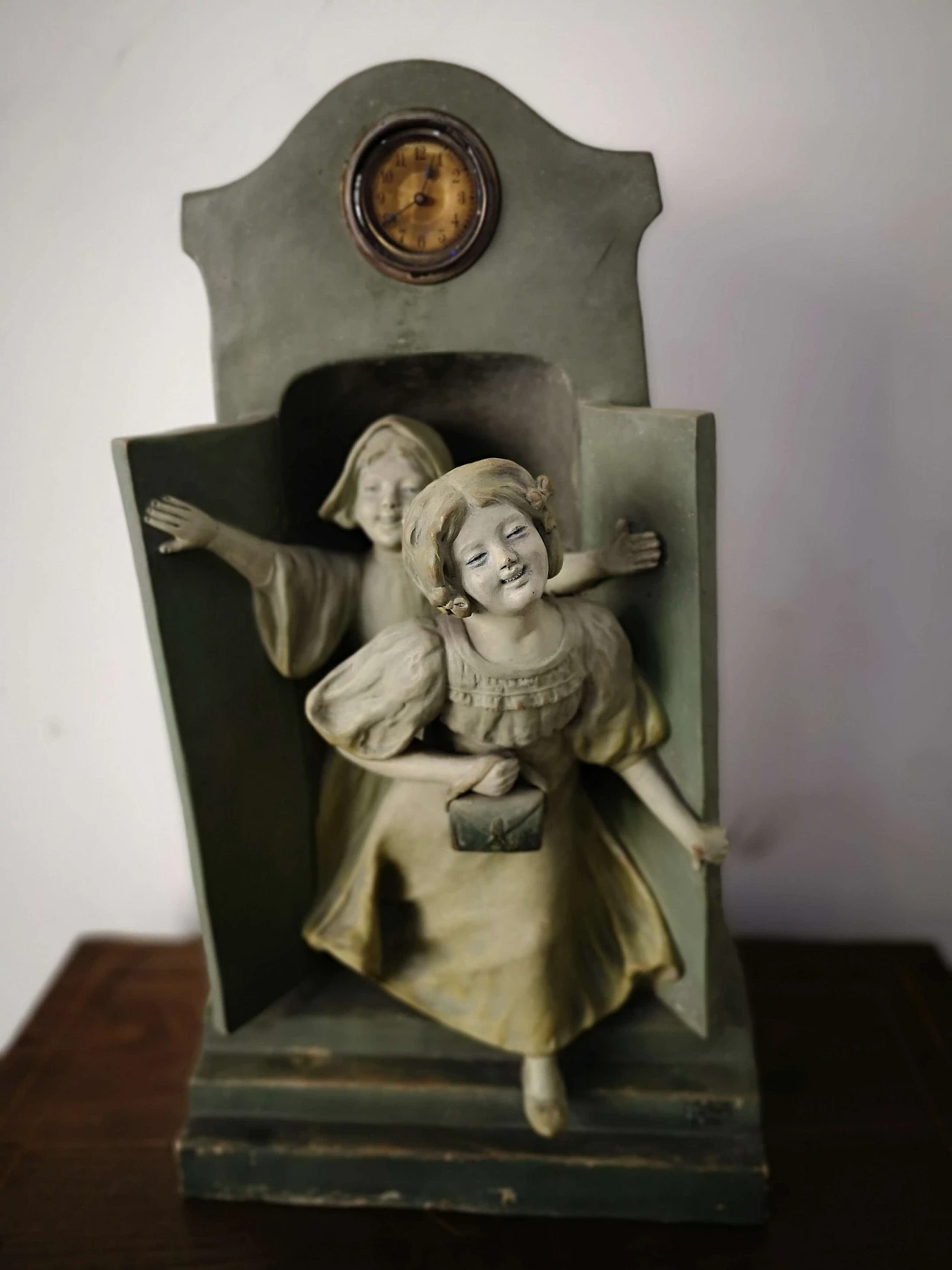 Terracotta sculpture with children and clock, late 19th century 2