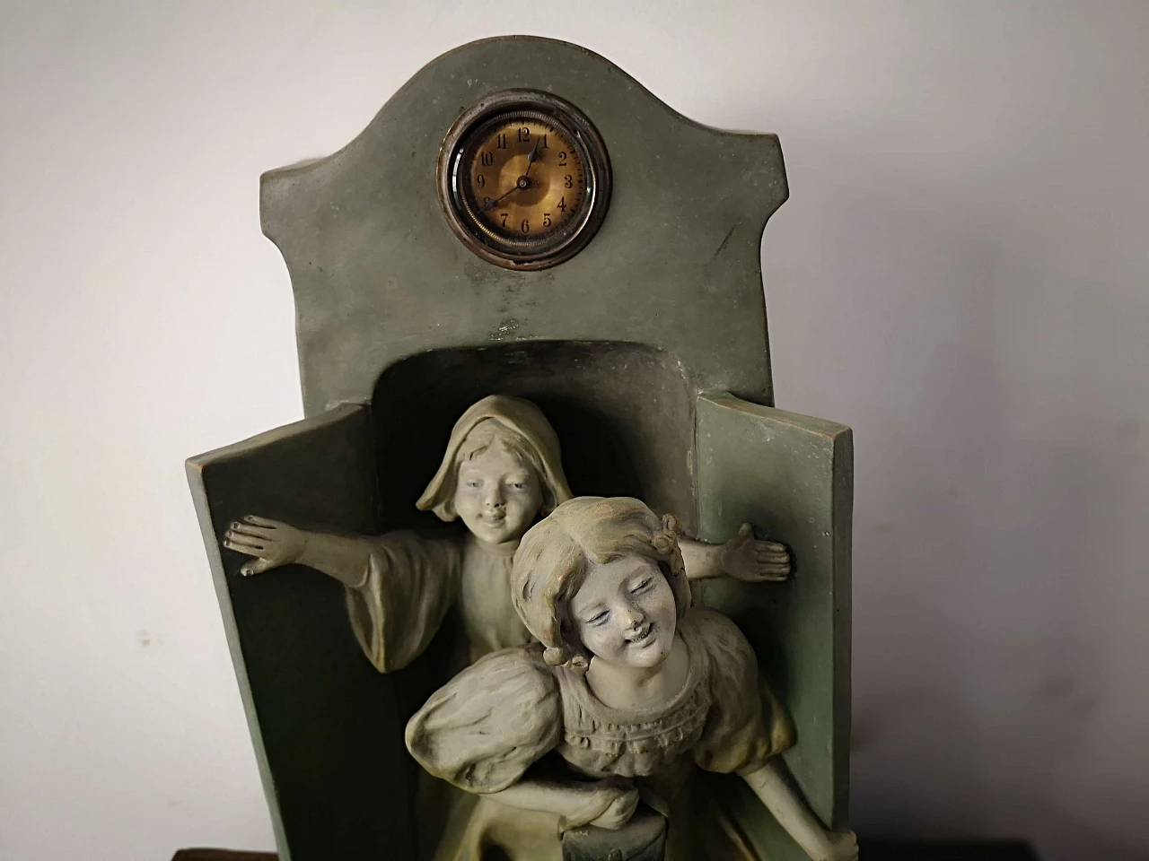 Terracotta sculpture with children and clock, late 19th century 3