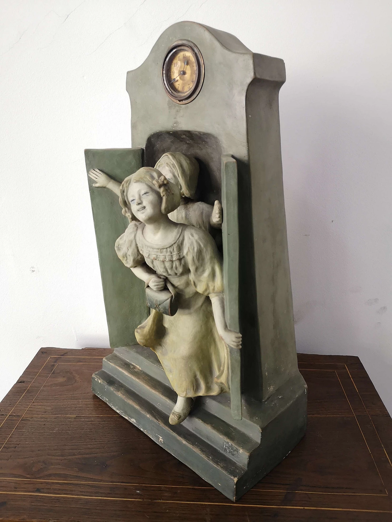 Terracotta sculpture with children and clock, late 19th century 8