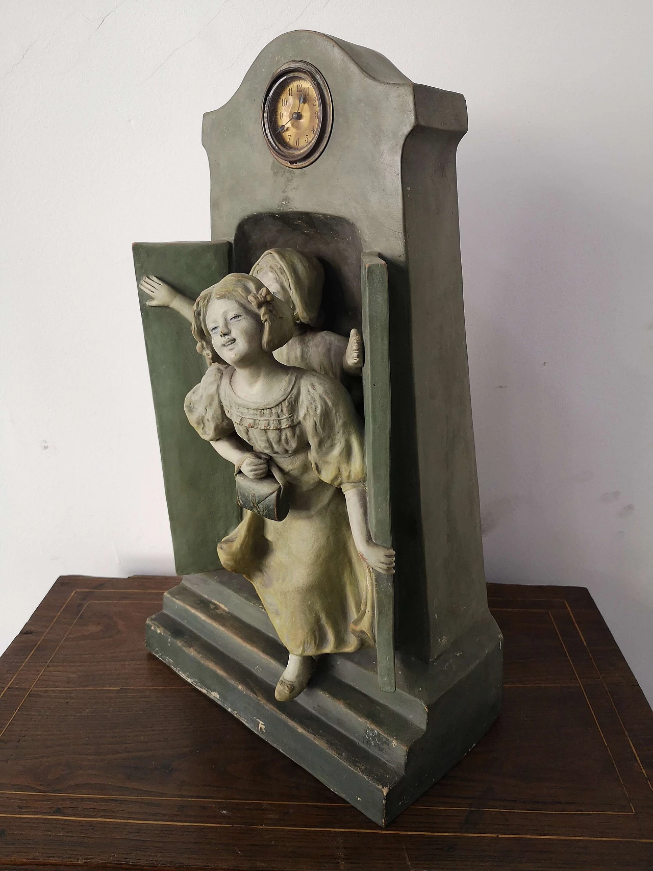 Terracotta sculpture with children and clock, late 19th century 9