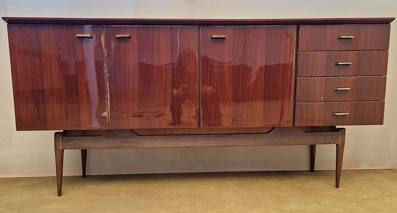 Mahogany veneer sideboard with copper handles, 1950s 2