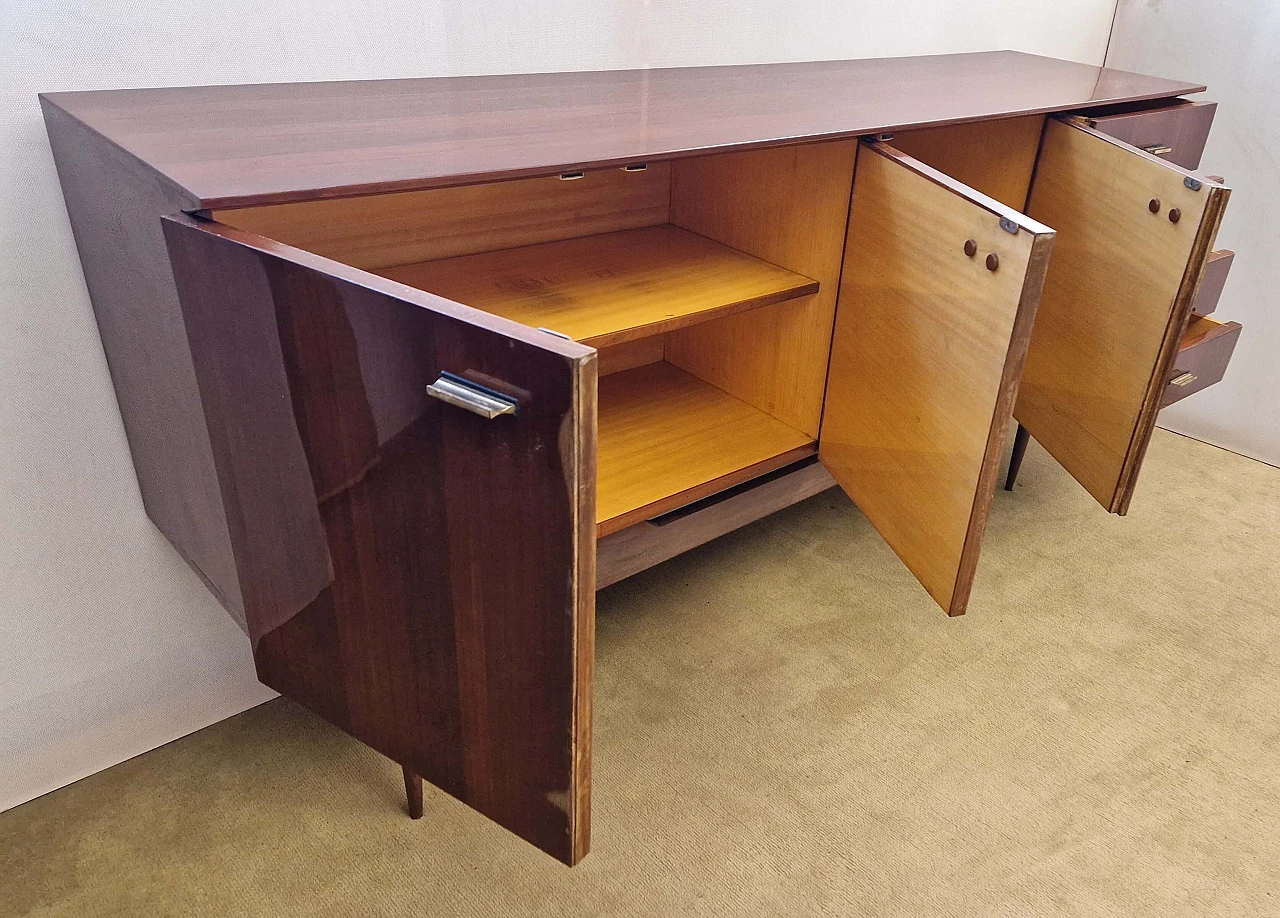 Mahogany veneer sideboard with copper handles, 1950s 4