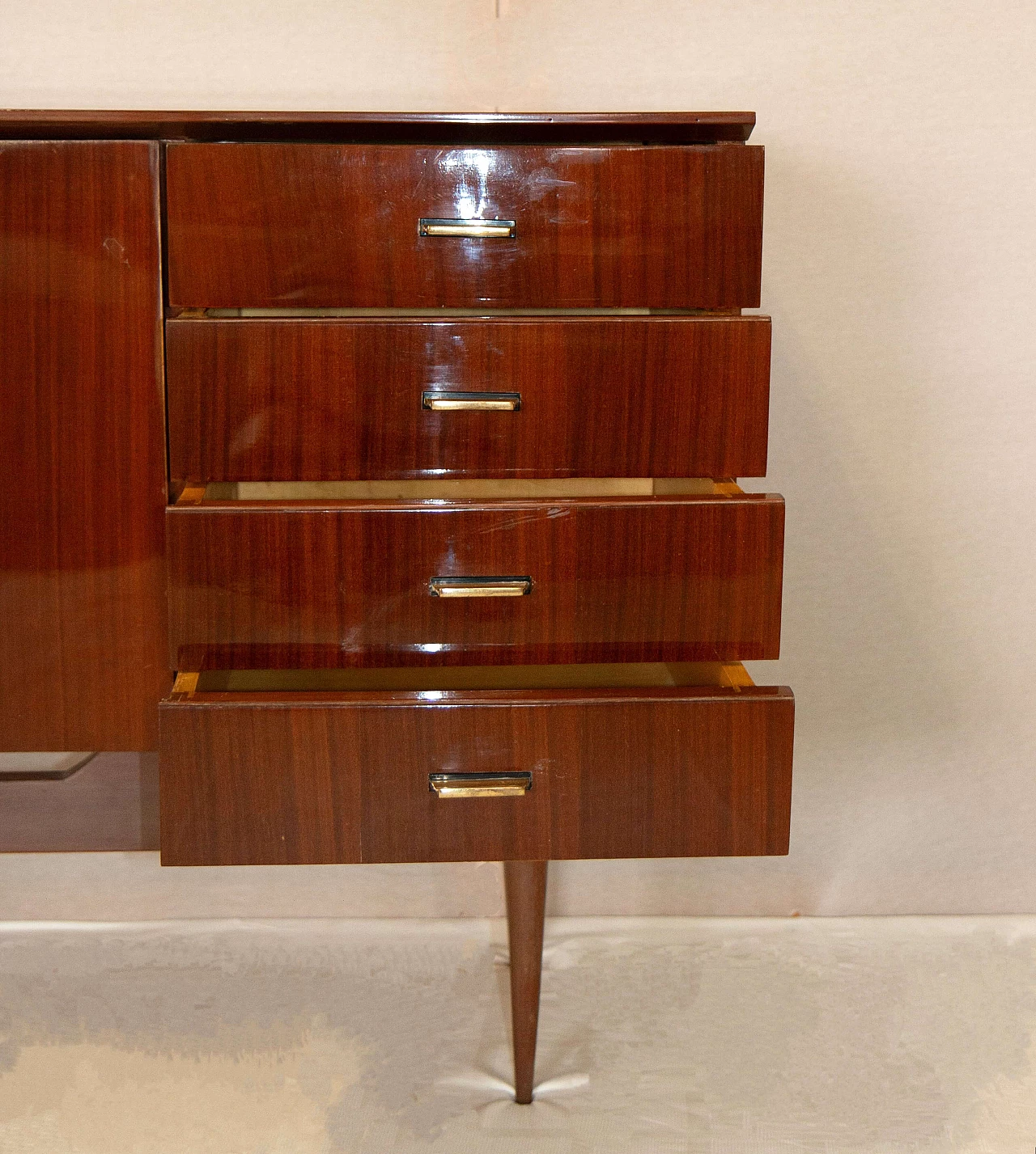 Mahogany veneer sideboard with copper handles, 1950s 6