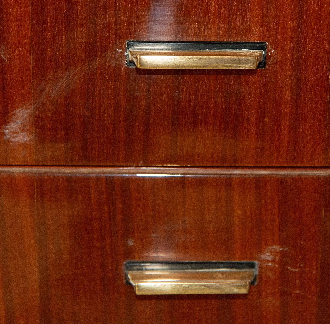 Mahogany veneer sideboard with copper handles, 1950s 10