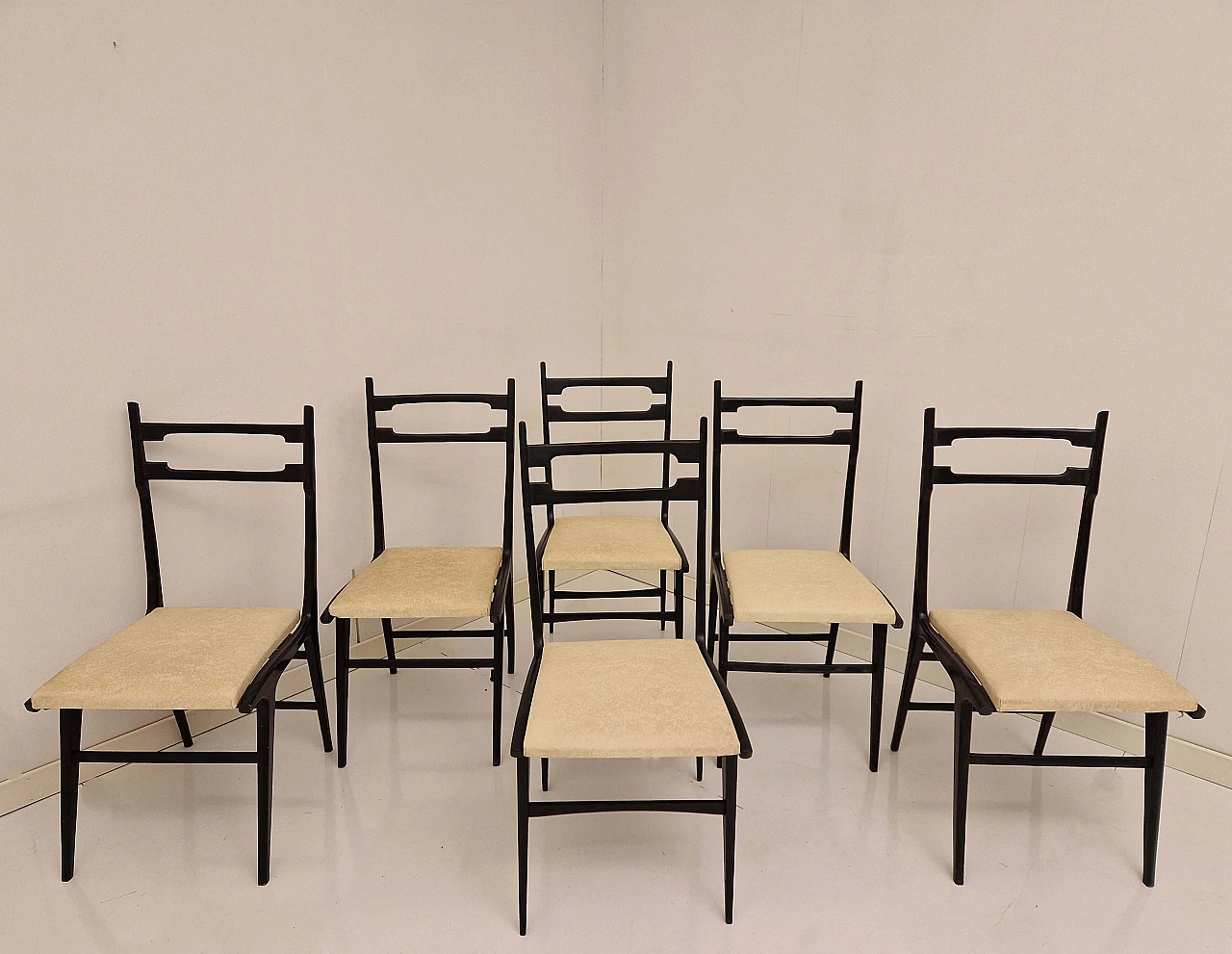 6 Chairs with ivory skai seat in the style of Ico Parisi, 1950s 5