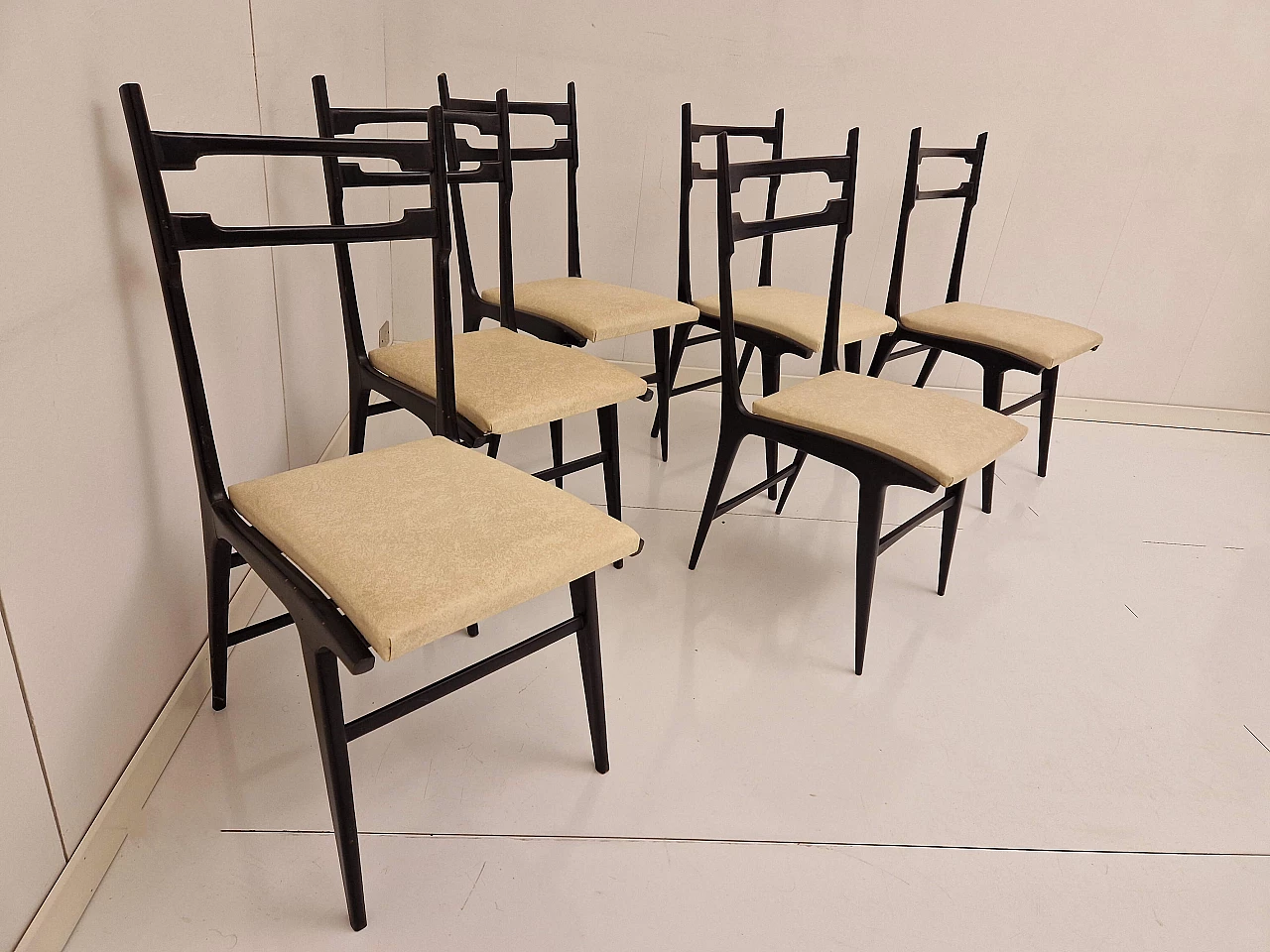 6 Chairs with ivory skai seat in the style of Ico Parisi, 1950s 7