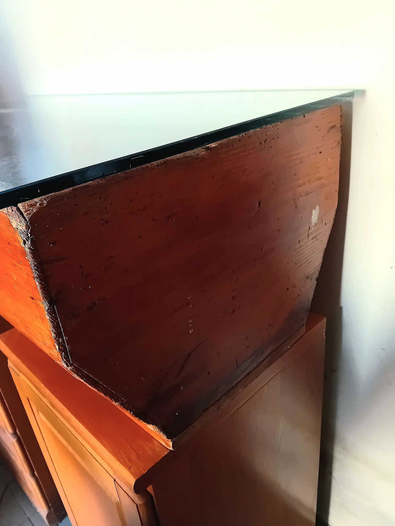 Oak sideboard table with glass top, 1920s 2