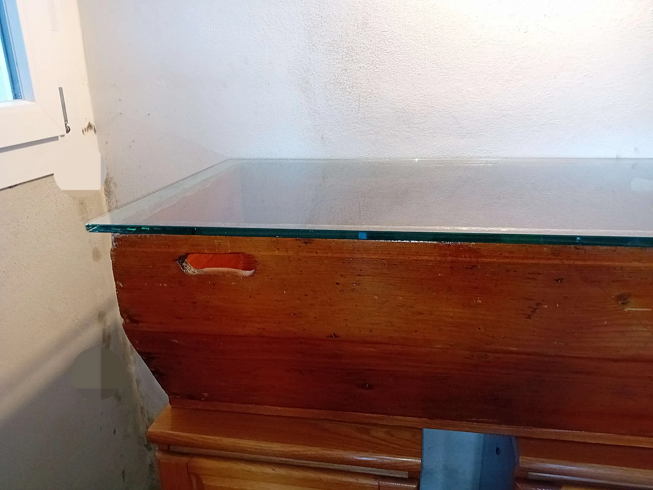 Oak sideboard table with glass top, 1920s 4