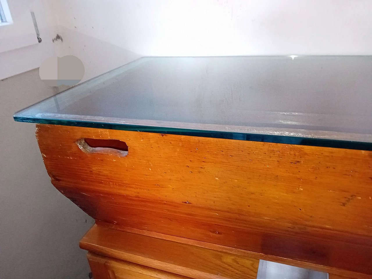 Oak sideboard table with glass top, 1920s 5