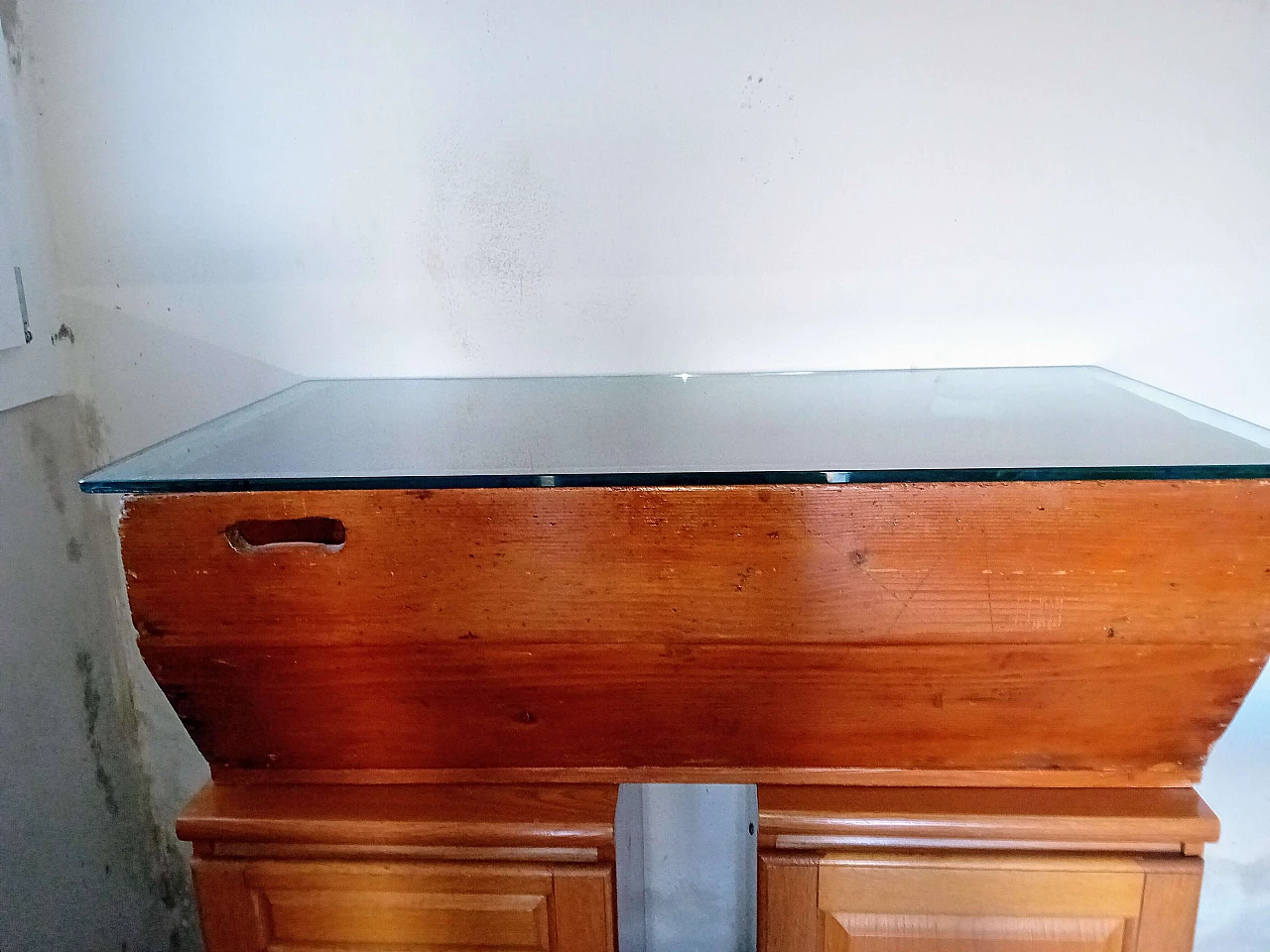 Oak sideboard table with glass top, 1920s 9