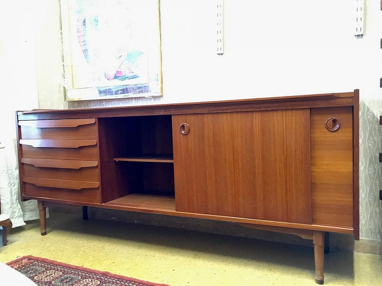 Teak sideboard with sliding doors, 1970s 6