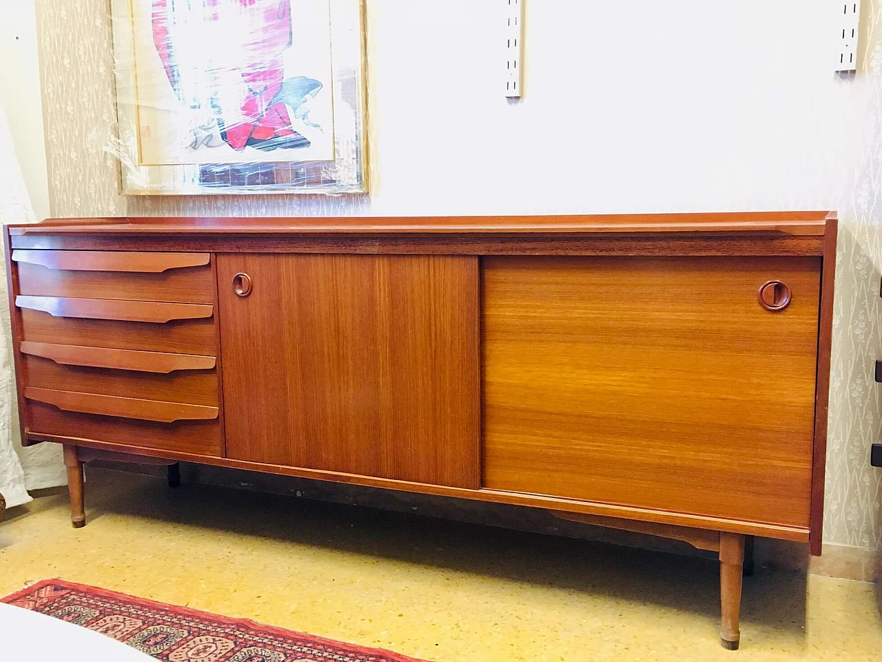 Teak sideboard with sliding doors, 1970s 8