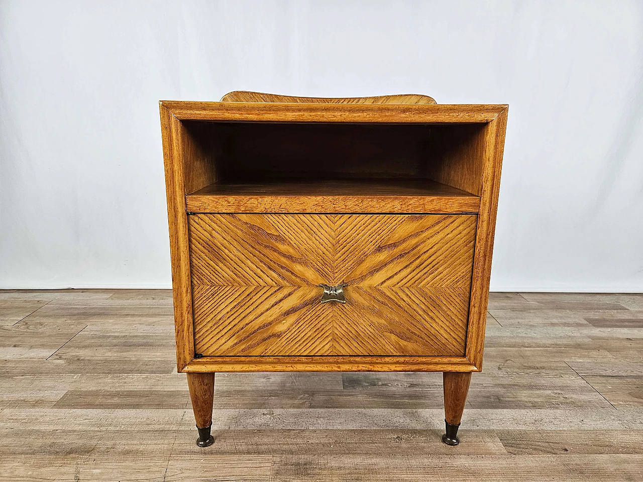 Single bedside table in blond walnut with flap and open space, 1950s 1