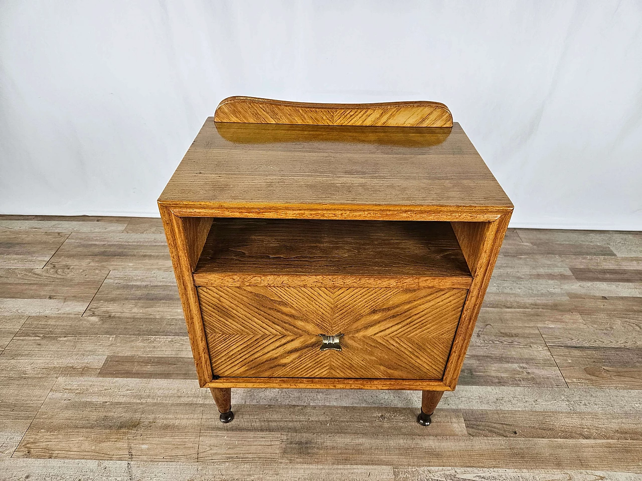 Single bedside table in blond walnut with flap and open space, 1950s 2