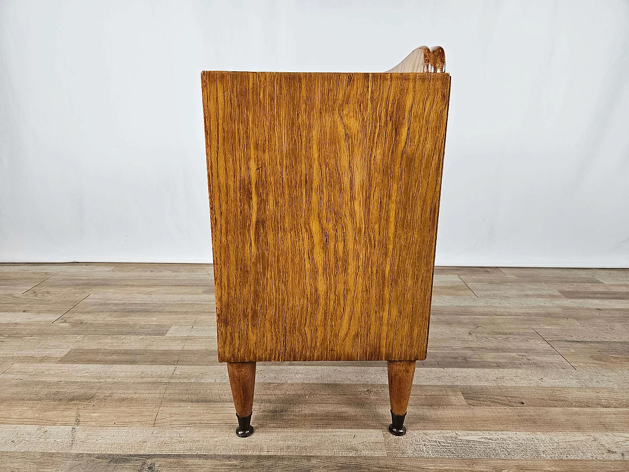 Single bedside table in blond walnut with flap and open space, 1950s 3