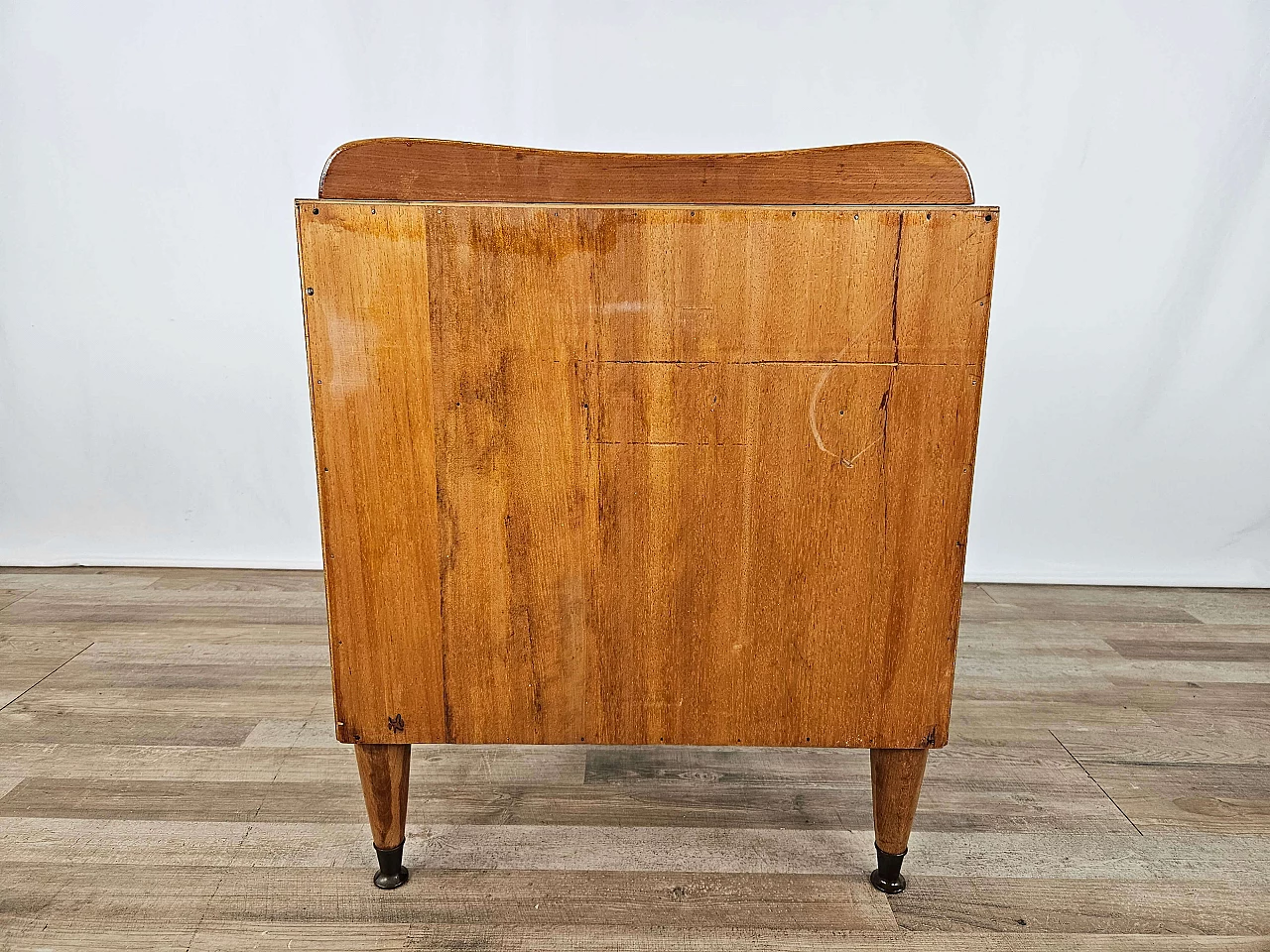 Single bedside table in blond walnut with flap and open space, 1950s 4