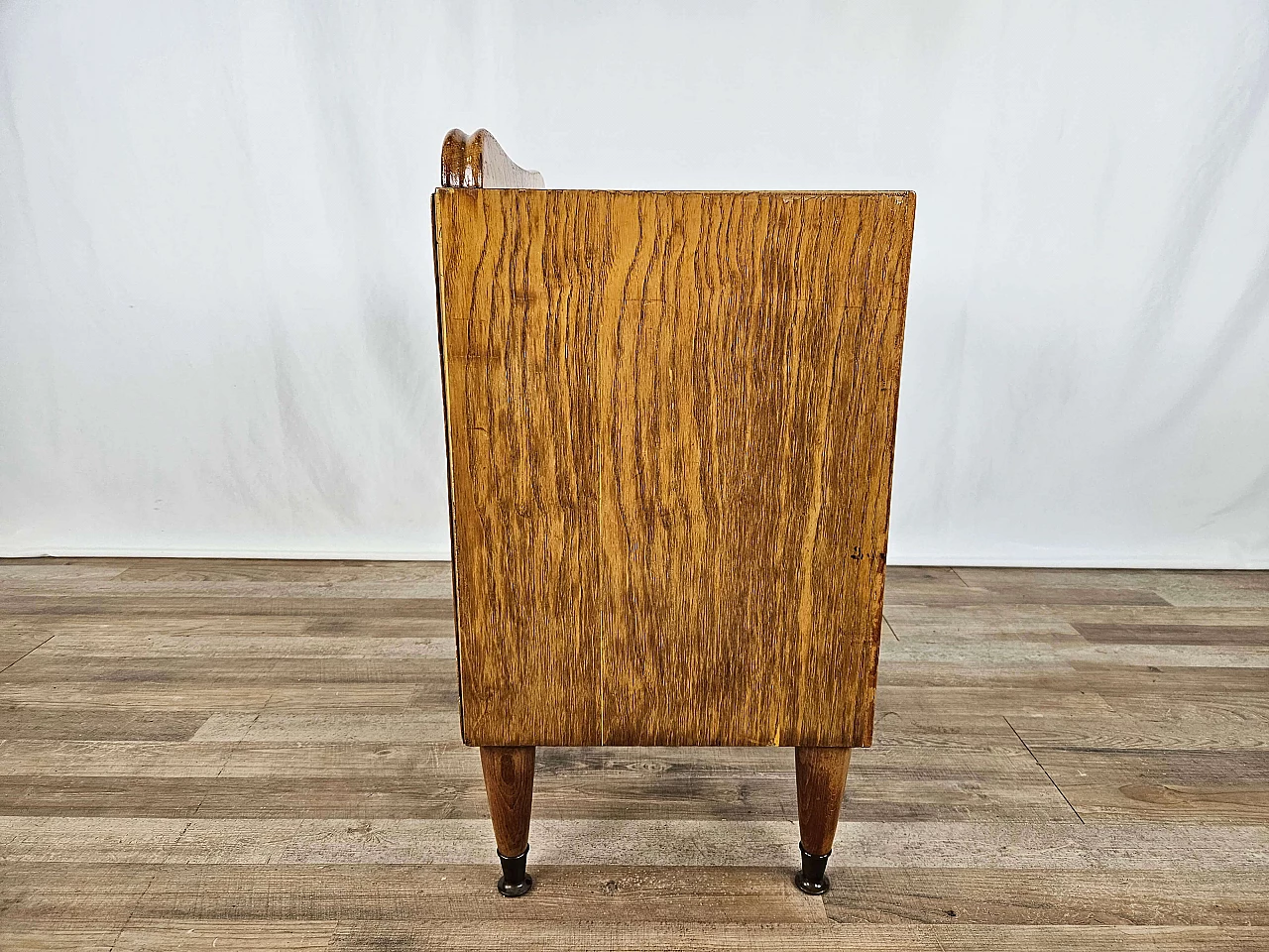 Single bedside table in blond walnut with flap and open space, 1950s 5