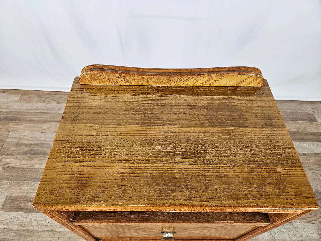 Single bedside table in blond walnut with flap and open space, 1950s 6