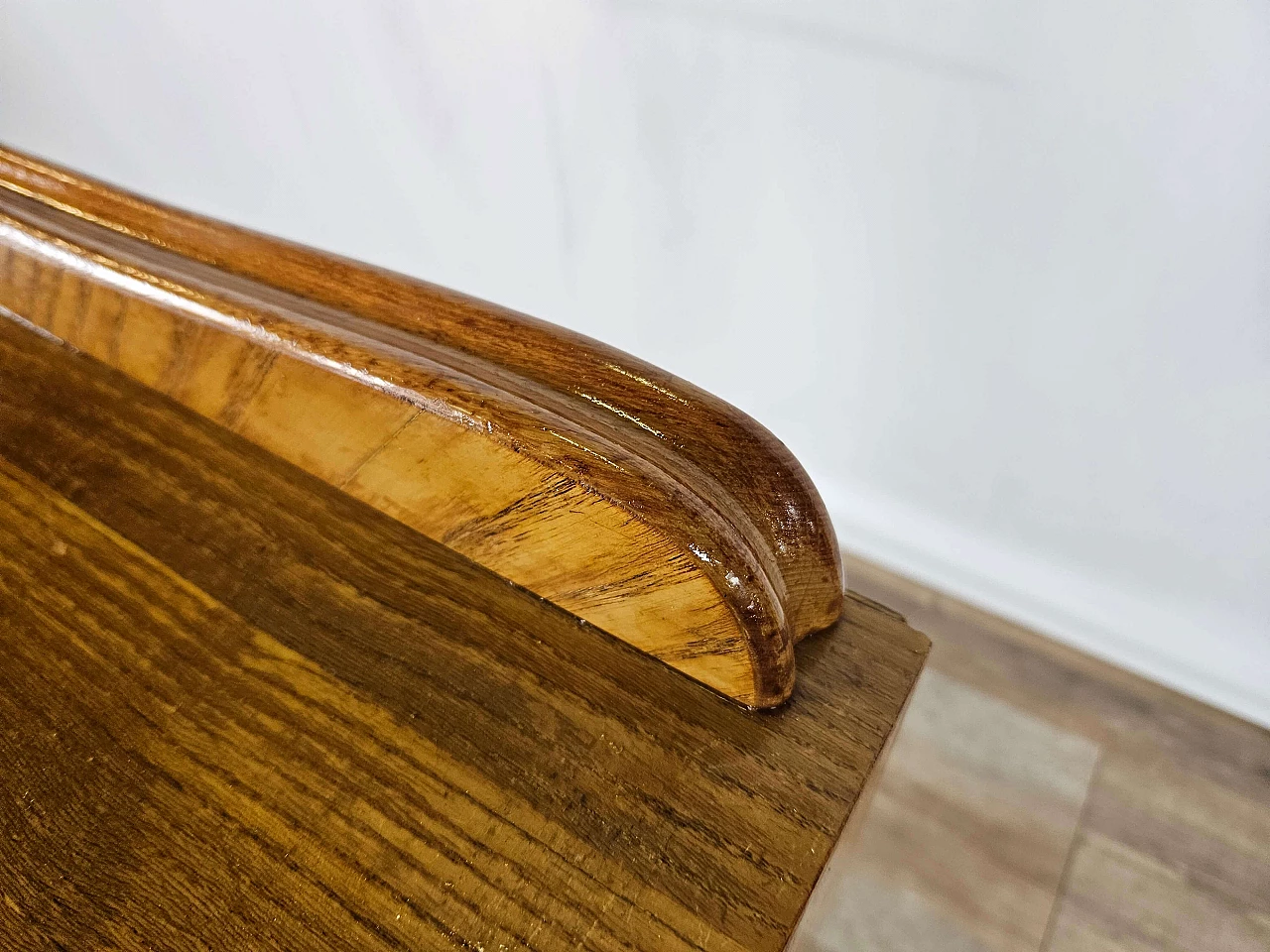 Single bedside table in blond walnut with flap and open space, 1950s 8