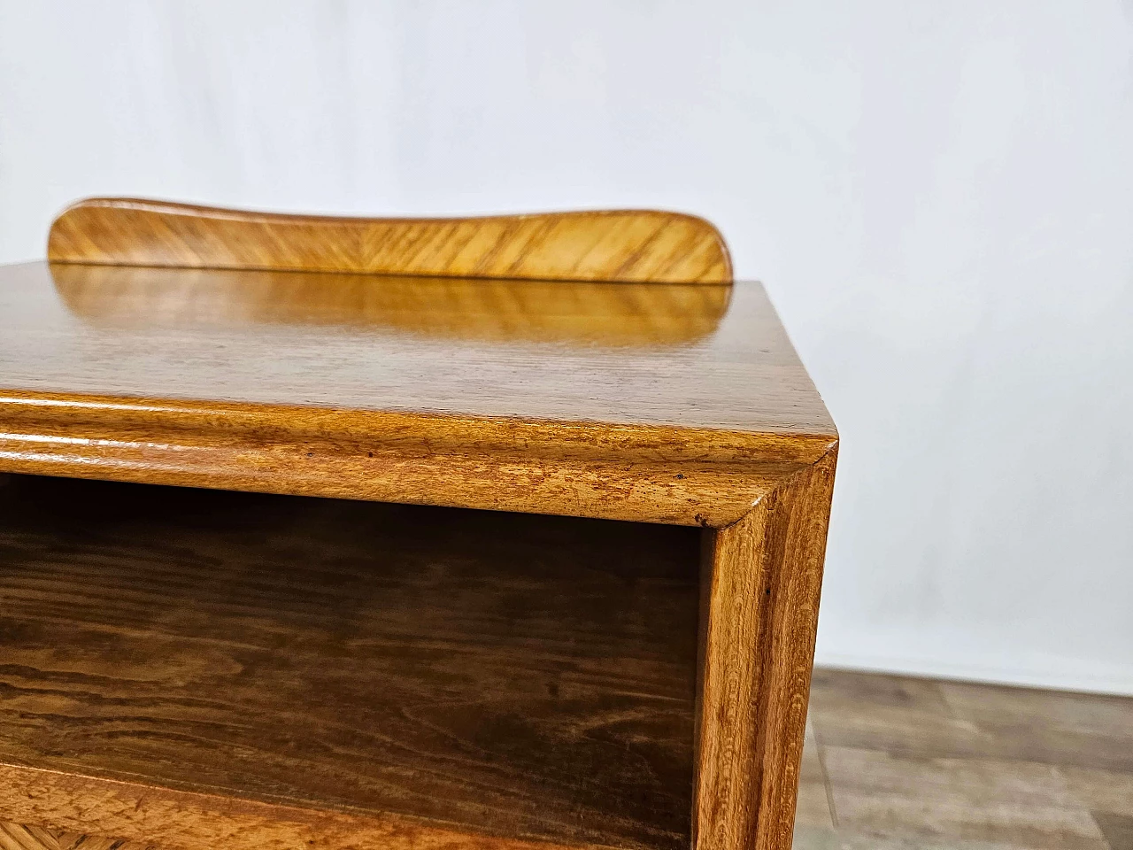 Single bedside table in blond walnut with flap and open space, 1950s 9