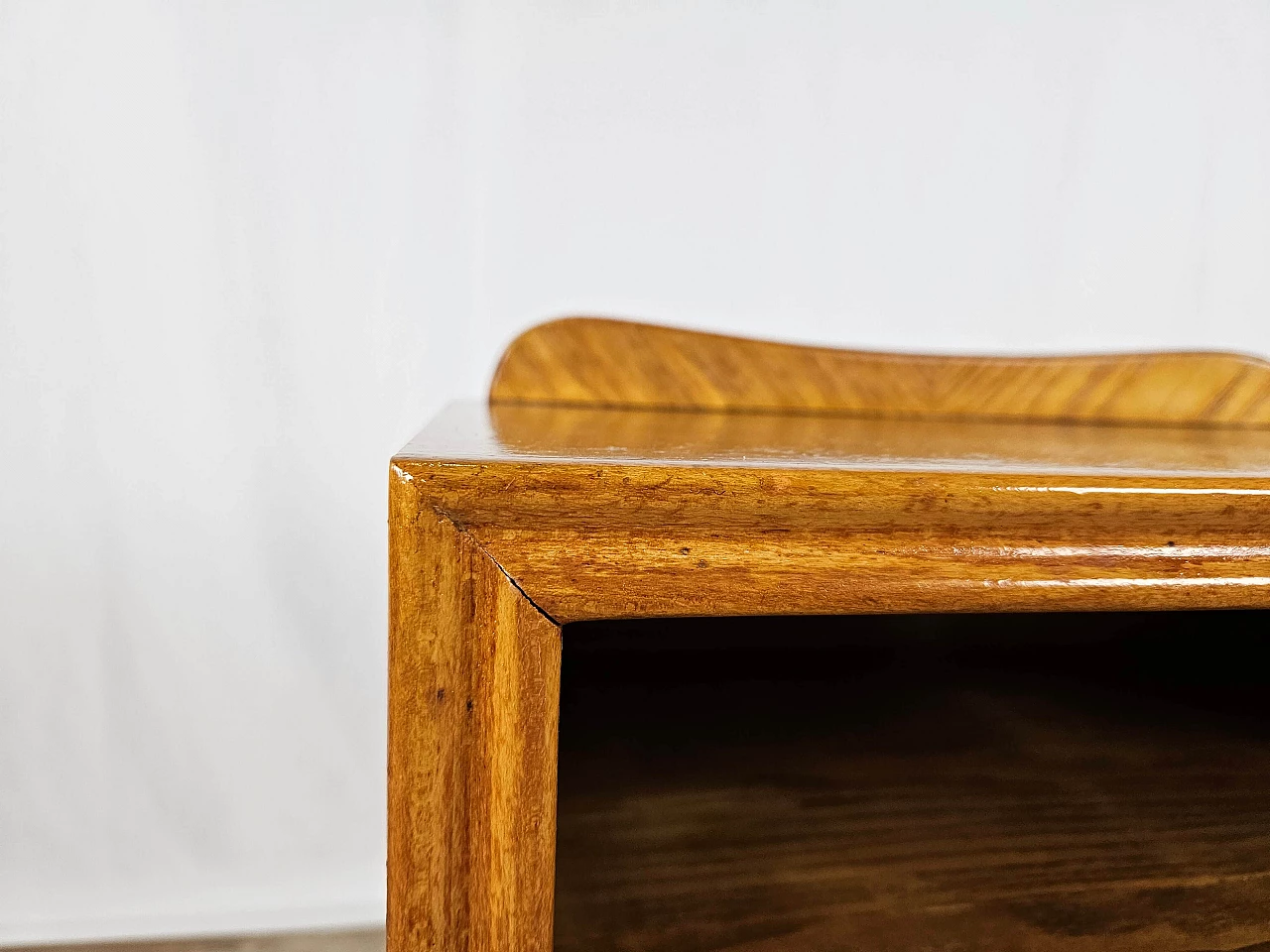 Single bedside table in blond walnut with flap and open space, 1950s 13