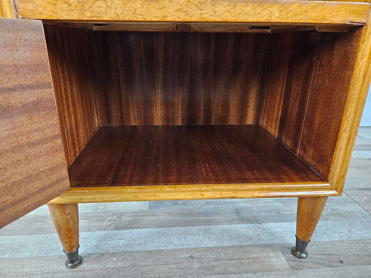 Single bedside table in blond walnut with flap and open space, 1950s 21