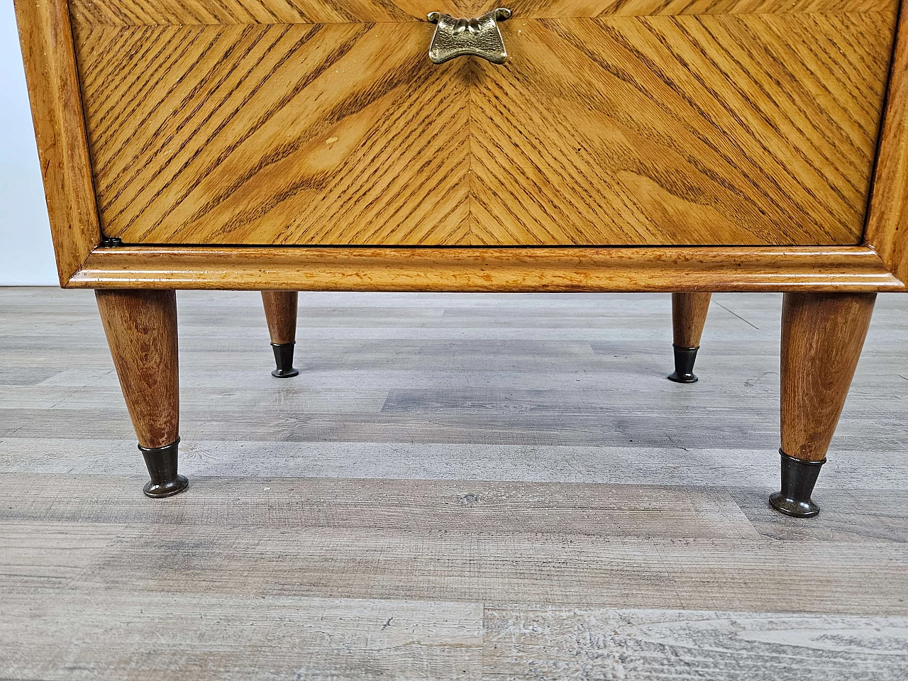 Single bedside table in blond walnut with flap and open space, 1950s 22