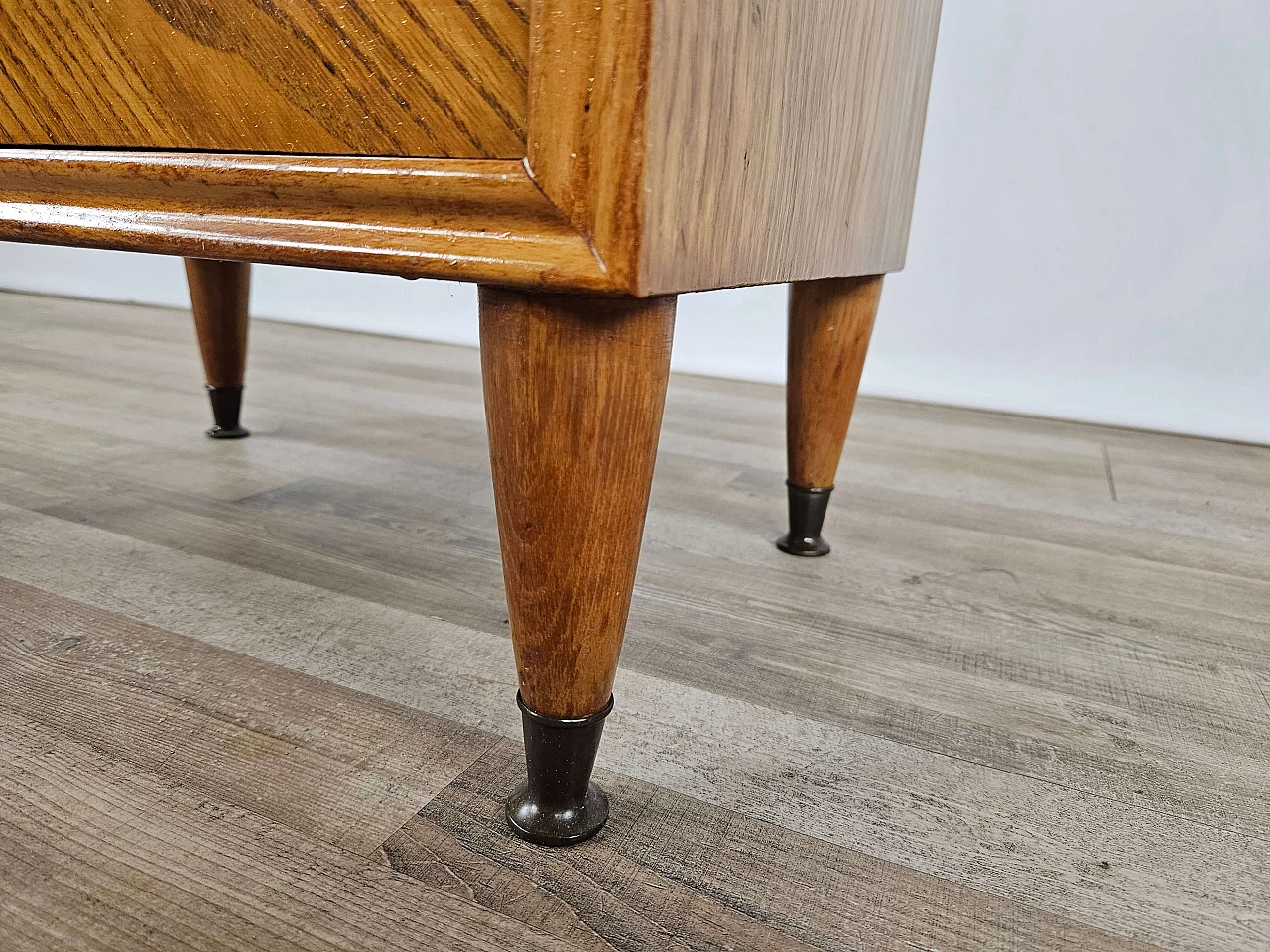 Single bedside table in blond walnut with flap and open space, 1950s 24