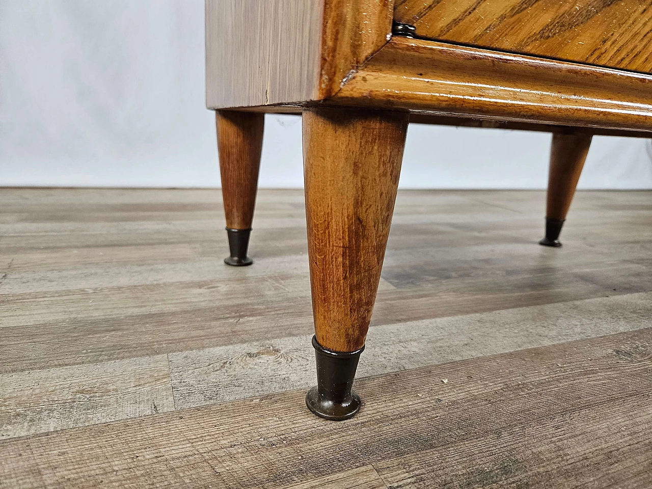 Single bedside table in blond walnut with flap and open space, 1950s 25