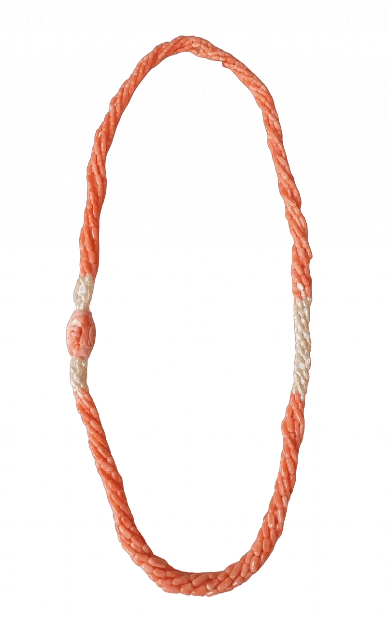 Japanese pink coral and river pearl necklace, 1970s 5