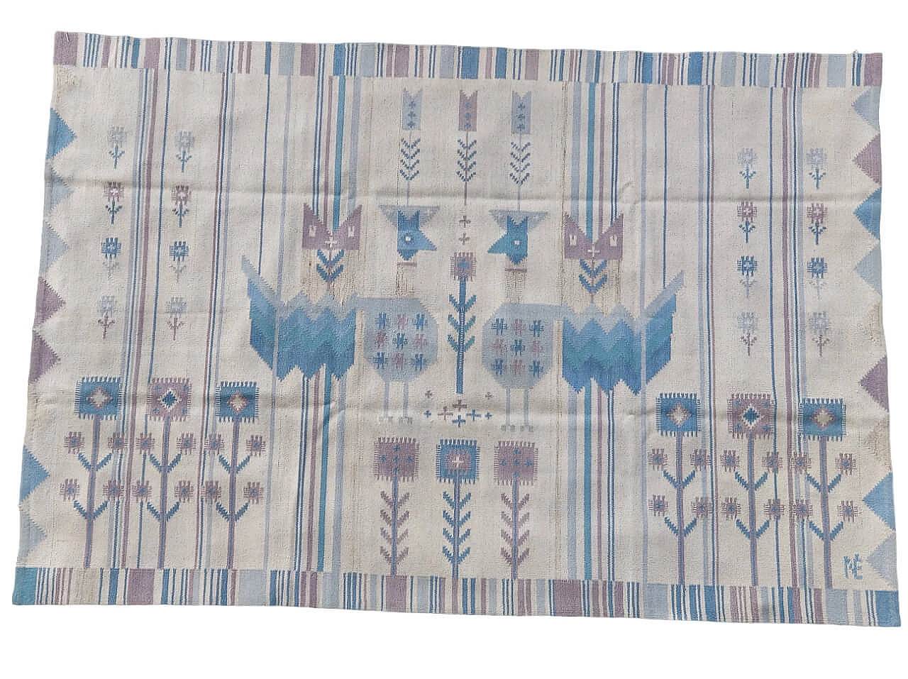 Light blue wool Kilim carpet by Eva Nemth, 1970s 1