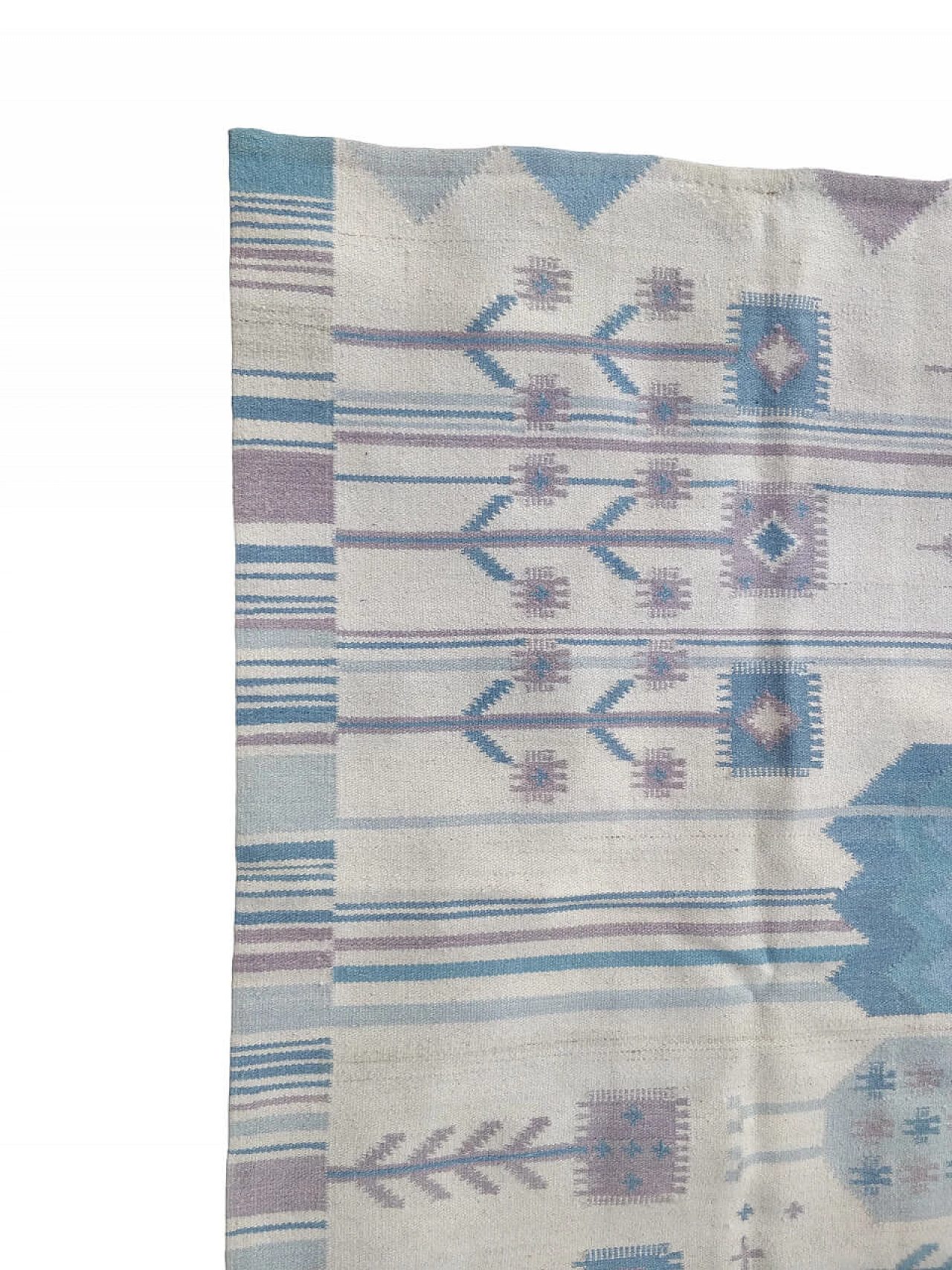 Light blue wool Kilim carpet by Eva Nemth, 1970s 2