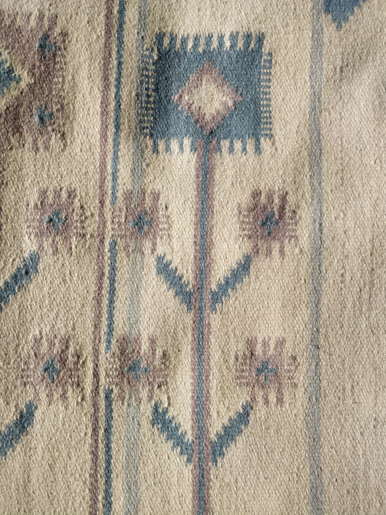 Light blue wool Kilim carpet by Eva Nemth, 1970s 3