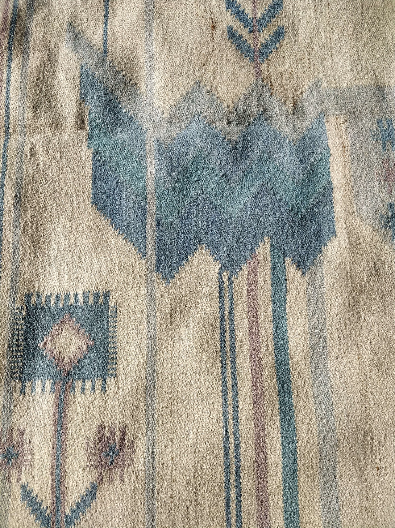 Light blue wool Kilim carpet by Eva Nemth, 1970s 4