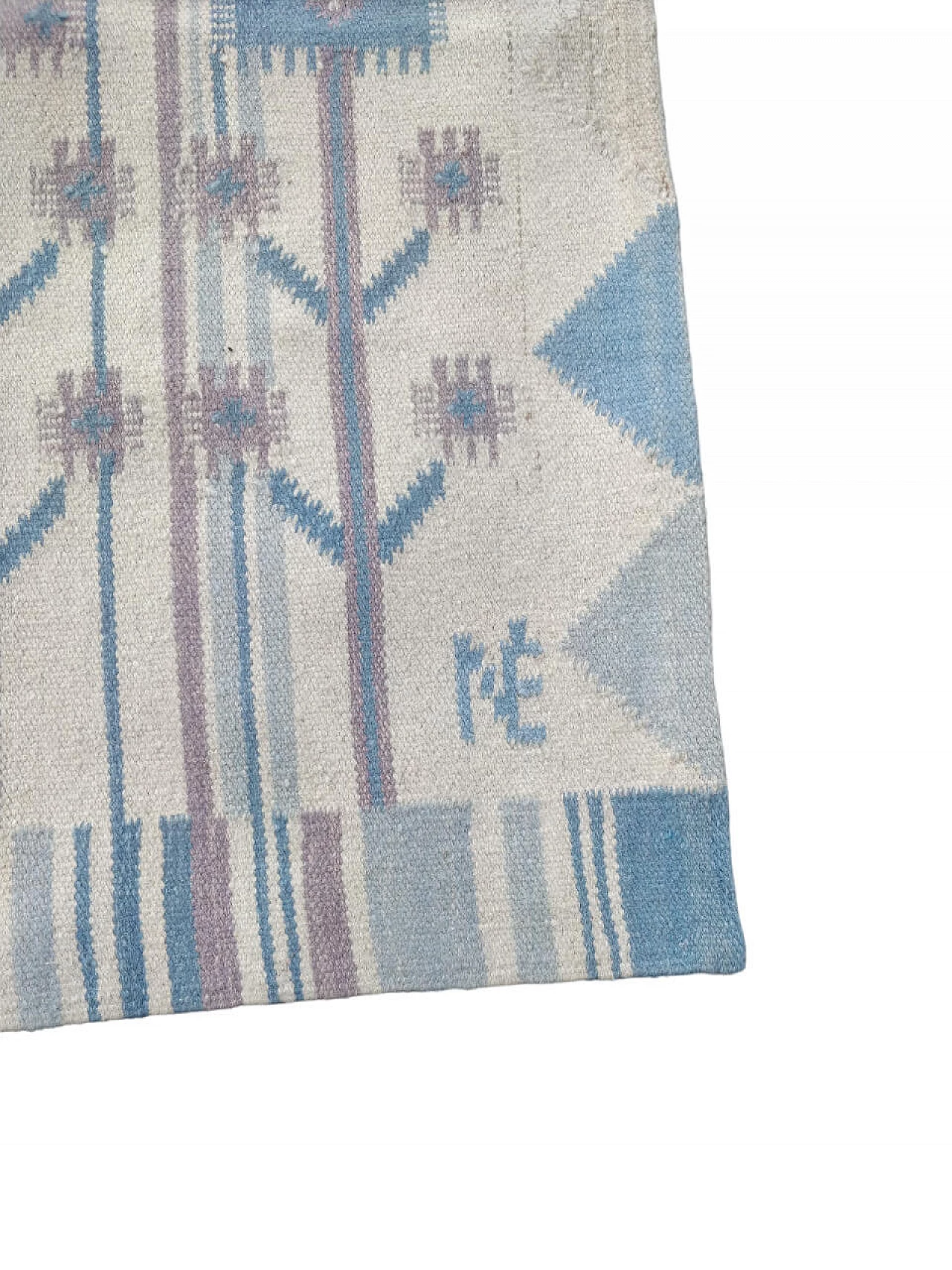 Light blue wool Kilim carpet by Eva Nemth, 1970s 7