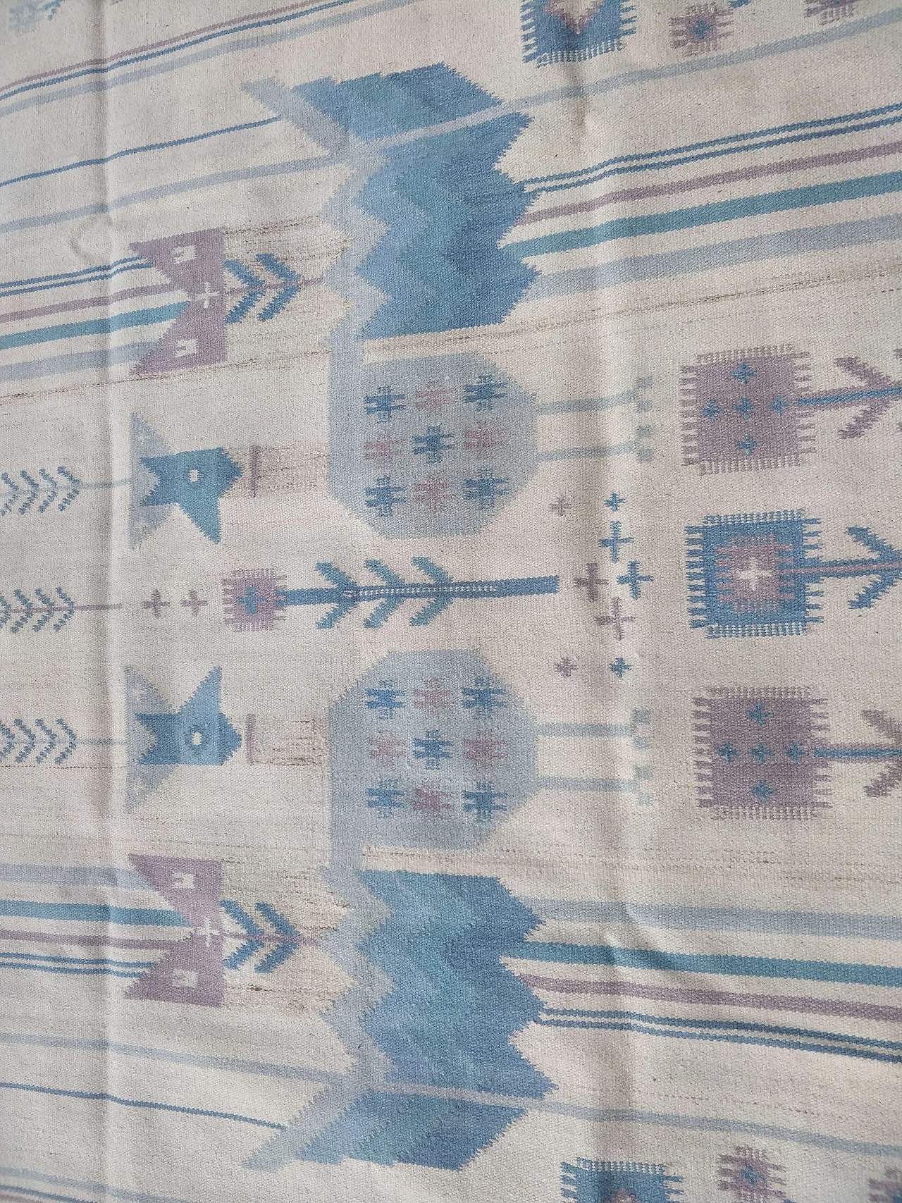 Light blue wool Kilim carpet by Eva Nemth, 1970s 8