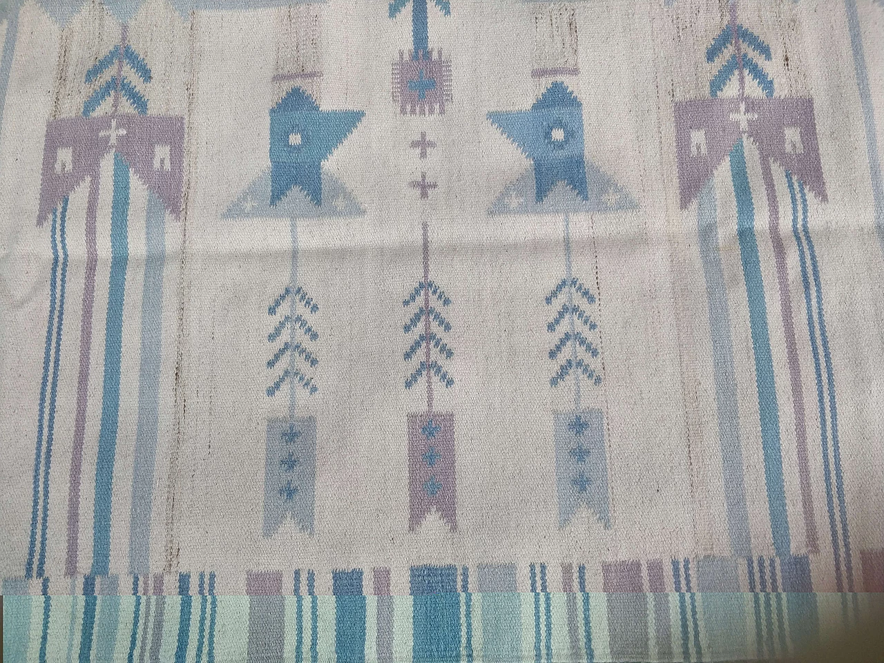 Light blue wool Kilim carpet by Eva Nemth, 1970s 9