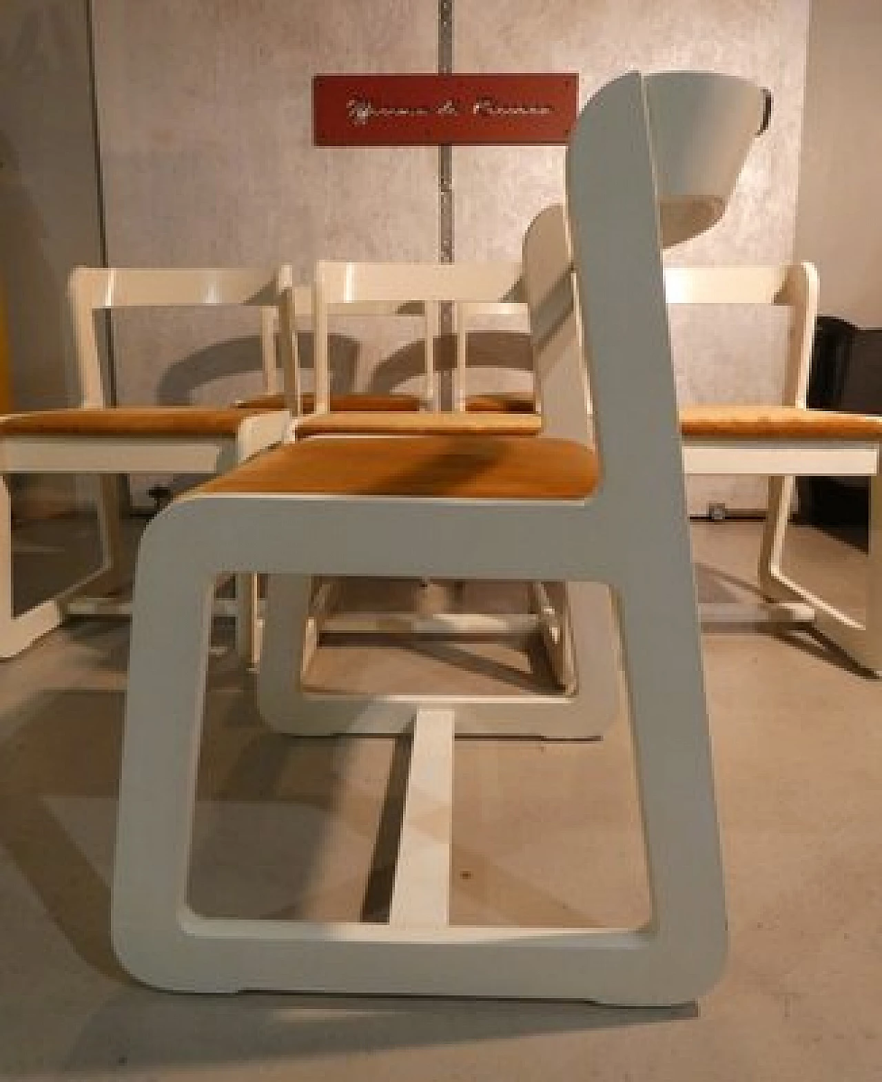 6 Chairs in white wood and mustard velvet by Mario Sabot, 1970s 9