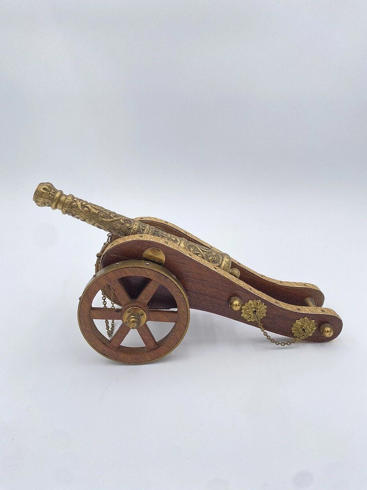 Model cannon in wood and brass, 1960s 5