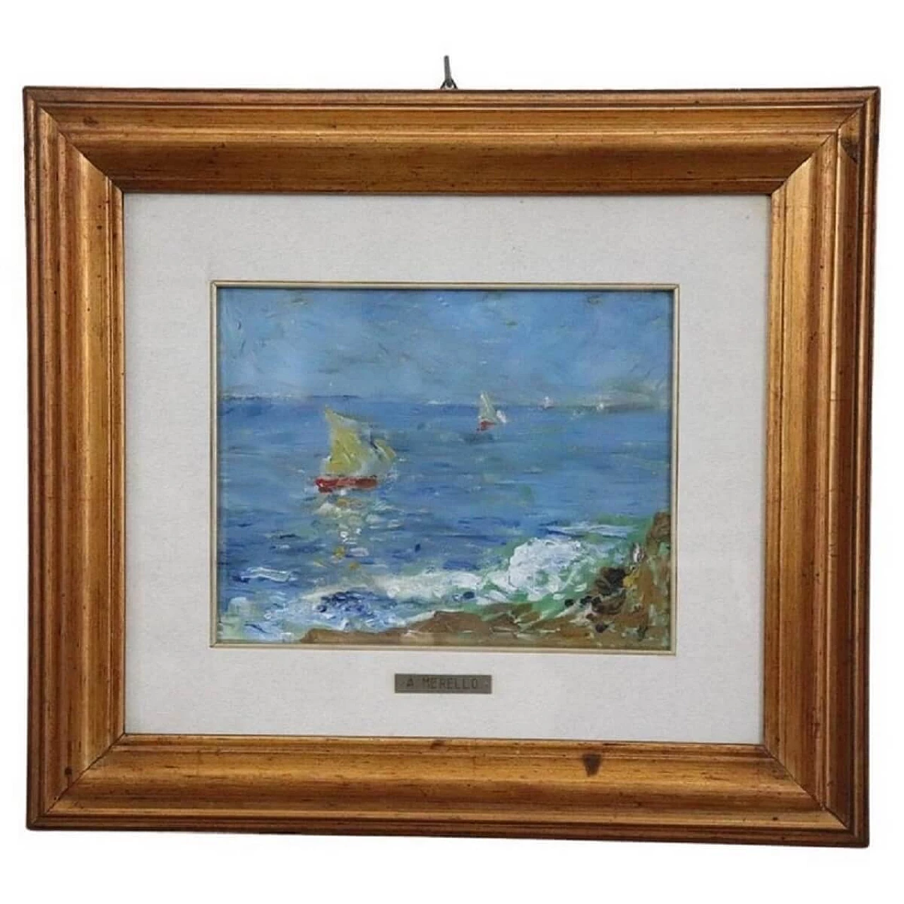 Amedeo Merello, seascape, oil painting on canvas, 1960s 1