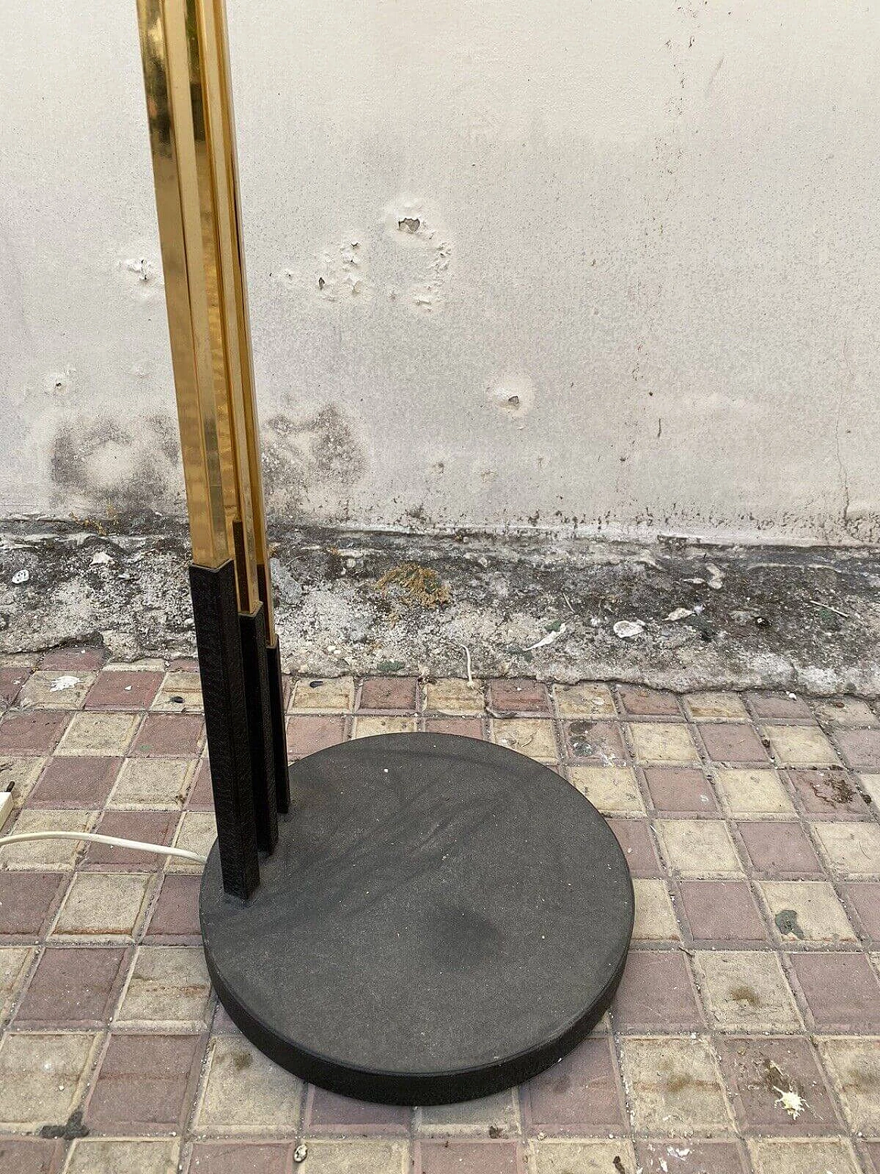 Brass floor lamp with cast iron base attributed to Romeo Rega, 1970s 4