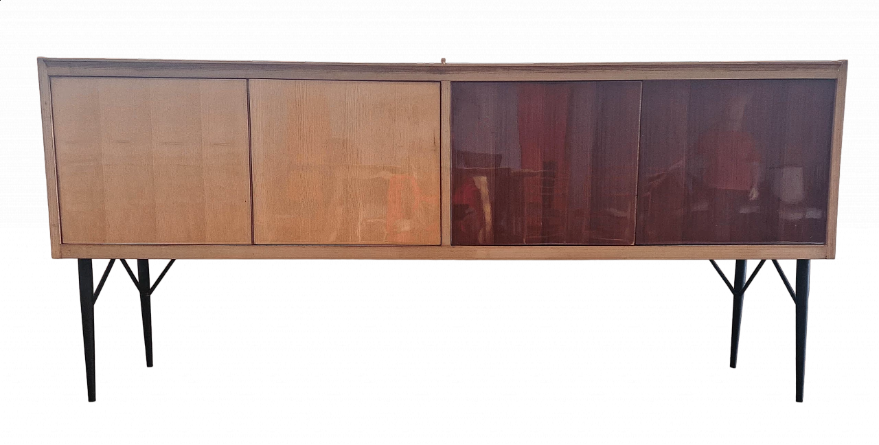 Maple, mahogany and varnished metal sideboard, 1950s 6