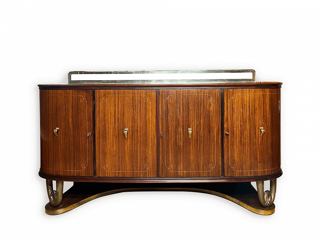 Mahogany, wood, brass and glass sideboard in the style of Paolo Buffa, 1950s 1