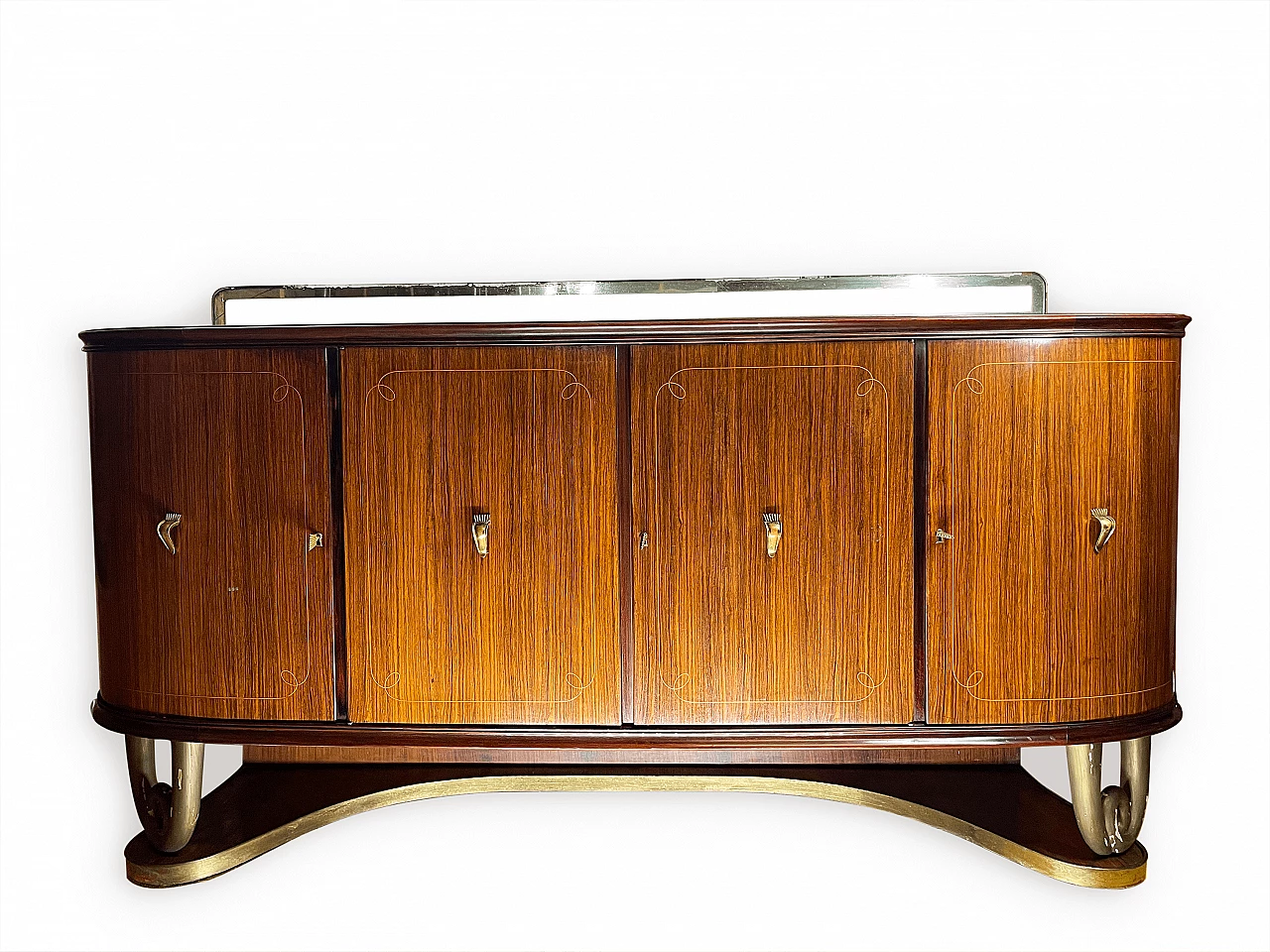 Mahogany, wood, brass and glass sideboard in the style of Paolo Buffa, 1950s 2