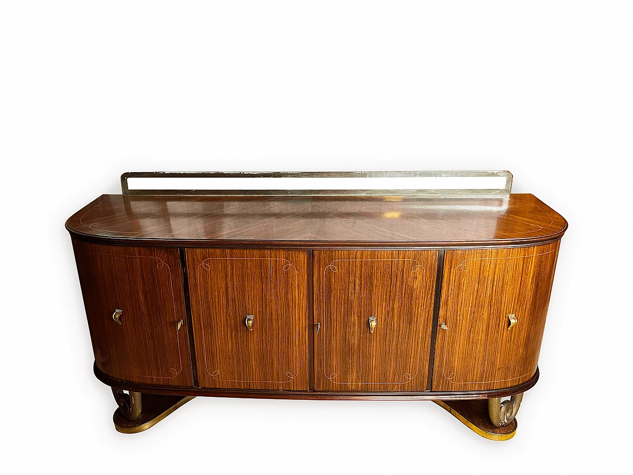 Mahogany, wood, brass and glass sideboard in the style of Paolo Buffa, 1950s 3