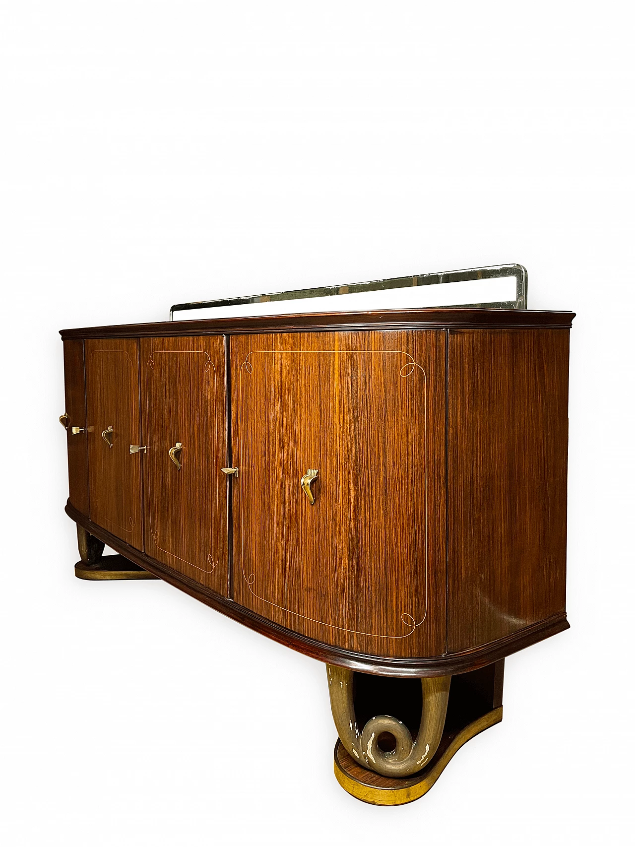 Mahogany, wood, brass and glass sideboard in the style of Paolo Buffa, 1950s 4