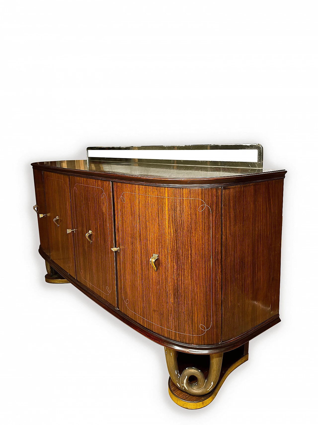 Mahogany, wood, brass and glass sideboard in the style of Paolo Buffa, 1950s 5