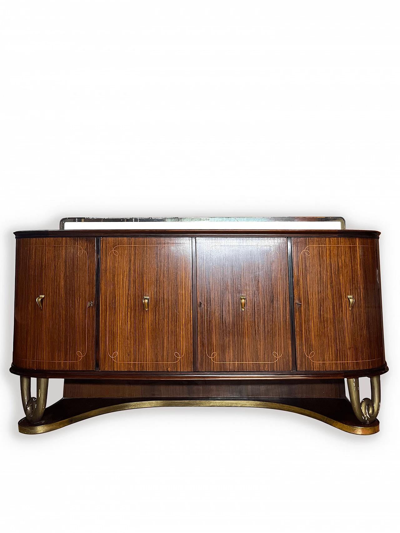 Mahogany, wood, brass and glass sideboard in the style of Paolo Buffa, 1950s 8