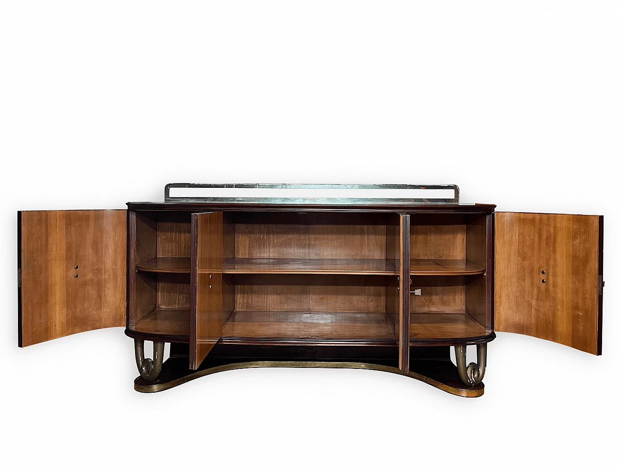 Mahogany, wood, brass and glass sideboard in the style of Paolo Buffa, 1950s 10